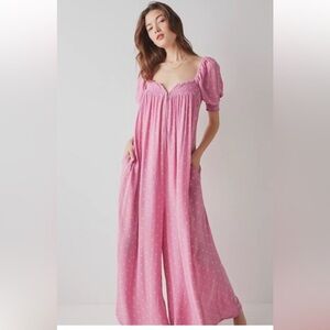 Intimately Free People Wide leg pink jumpsuit polka dot like print XS oversized